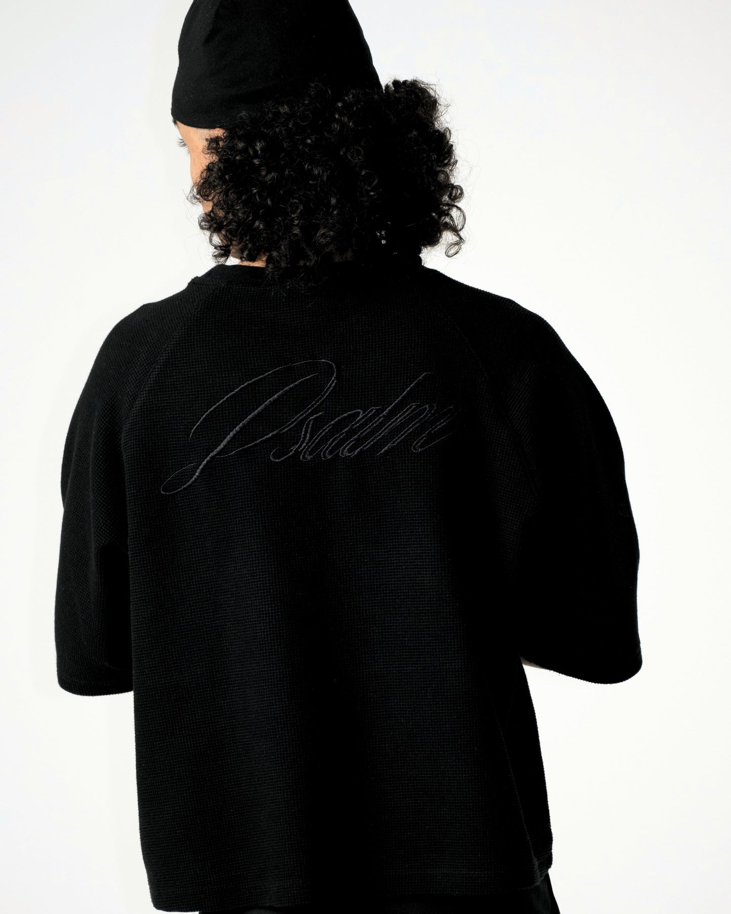 WAFFLE KNIT SS TEE - TRIPLE BLACK