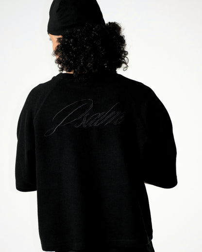 WAFFLE KNIT SS TEE - TRIPLE BLACK