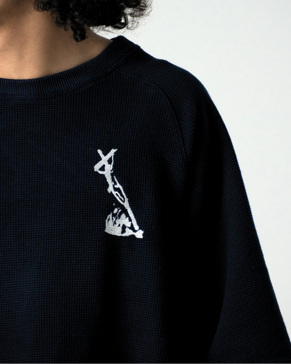 WAFFLE KNIT SS TEE - NAVY
