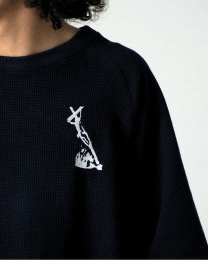 WAFFLE KNIT SS TEE - NAVY