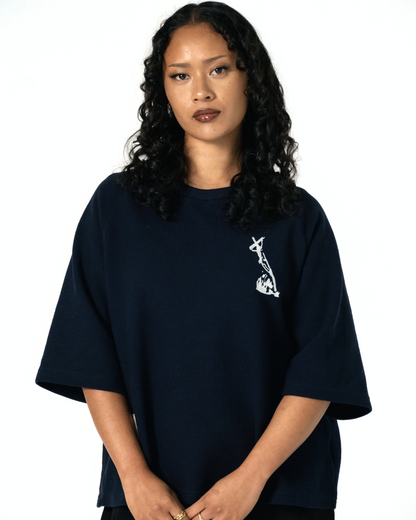 WAFFLE KNIT SS TEE - NAVY