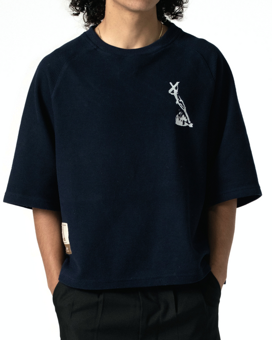 WAFFLE KNIT SS TEE - NAVY