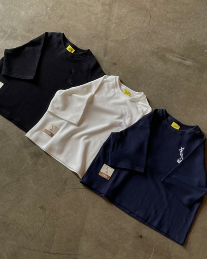 WAFFLE KNIT TEE - NAVY