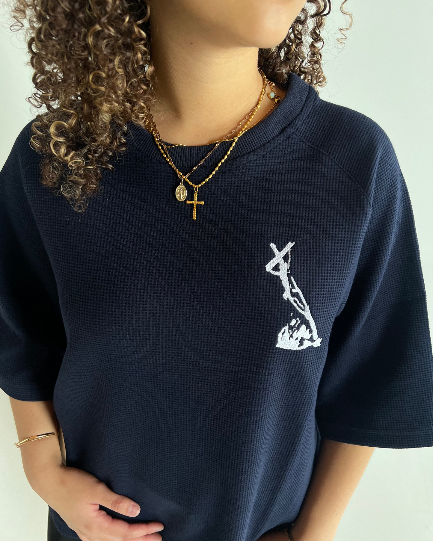 WAFFLE KNIT TEE - NAVY