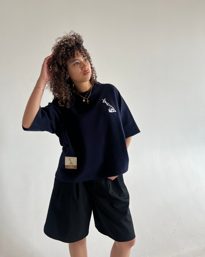 WAFFLE KNIT TEE - NAVY