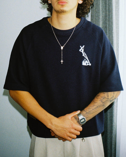 WAFFLE KNIT TEE - NAVY