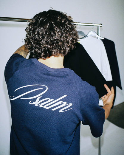 WAFFLE KNIT TEE - NAVY