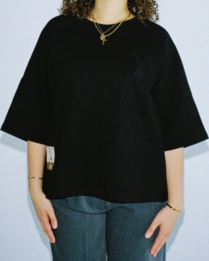 WAFFLE KNIT TEE - TRIPLE BLACK