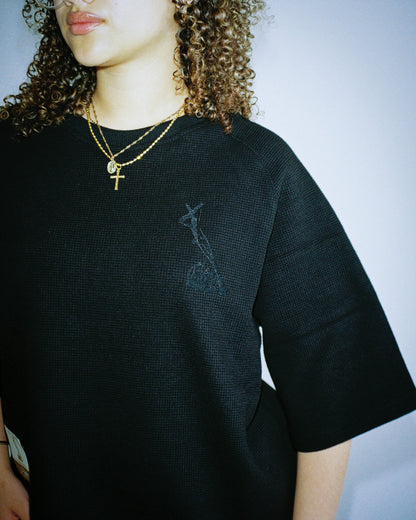 WAFFLE KNIT TEE - TRIPLE BLACK