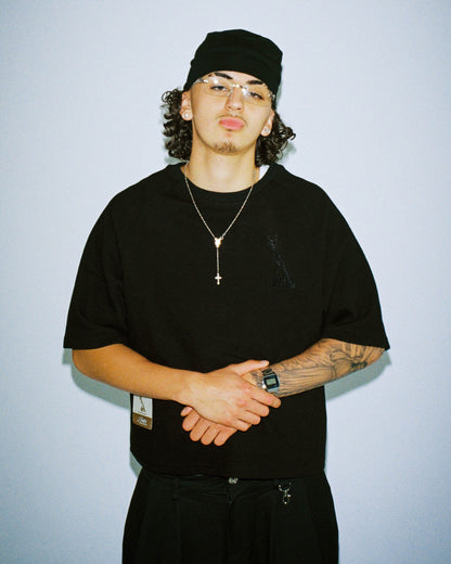 WAFFLE KNIT TEE - TRIPLE BLACK