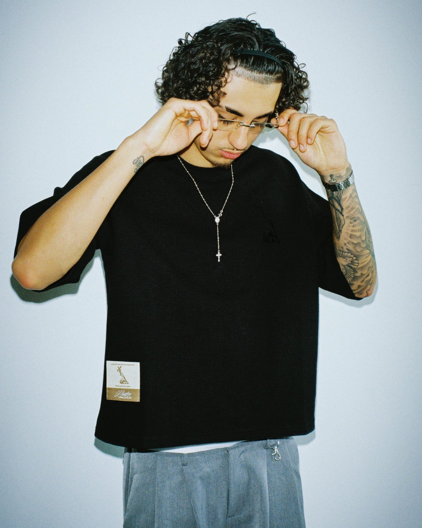 WAFFLE KNIT TEE - TRIPLE BLACK